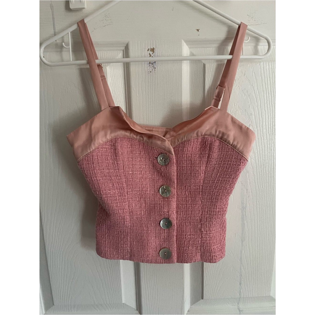 Nwt Fait Par Foutch Top Pink Tweed Evelyn Coquette Preppy Size Xxs — image 3 of 6